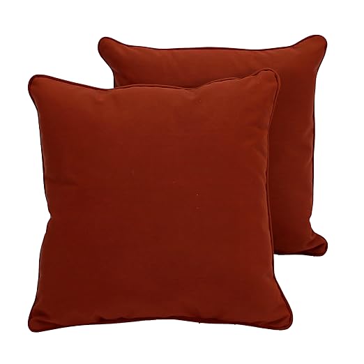 Factory Direct Partners Presidio 24" x 24" Square Decorative Throw Pillow Set with Piping for Indoor/Outdoor Furniture; UV, Fade, Weather-Resistant Olefin Fabric (2-Pack) - Rust Red, 13811-118
