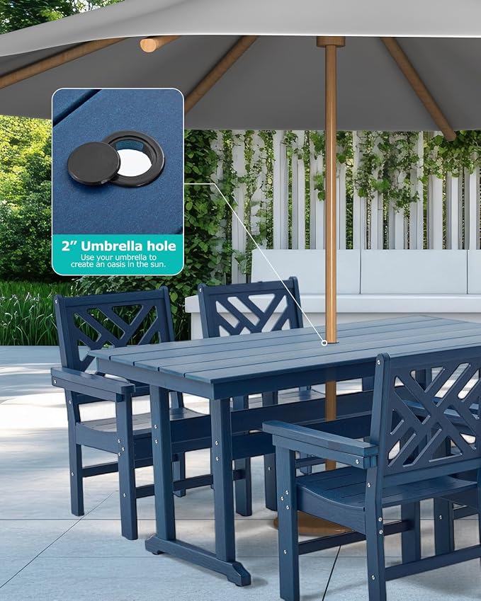 12 Piece HDPE Outdoor Dining Set for 10, Patio HDPE Furniture Set with 2 Table and Umbrella Hole, Outdoor Table and Chairs for Garden, Poolside, Backyard, Deck