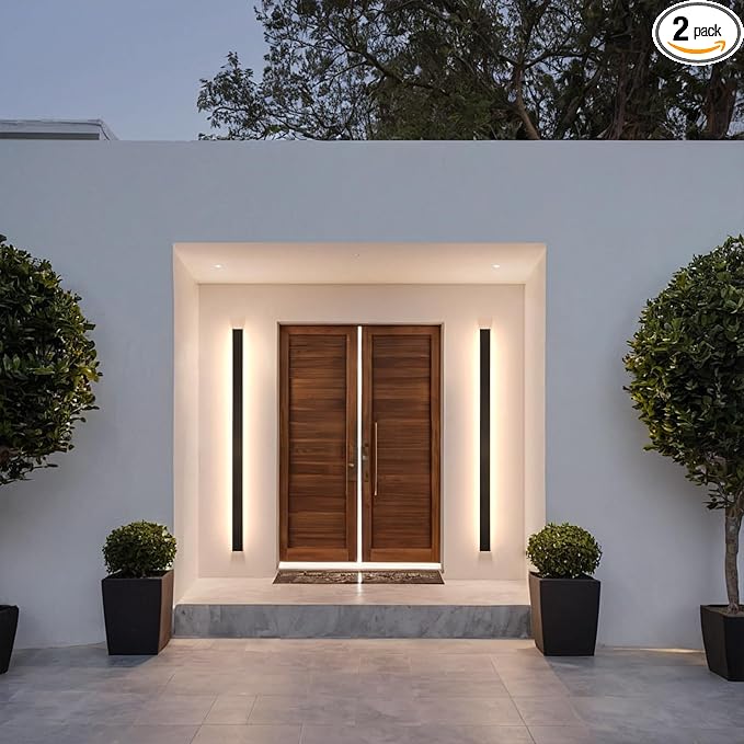 AioTio 2pack Modern Outdoor LED Wall Lights,59inch Dimmable Long Strip Outside Wall Lighting Fixture IP65 Waterproof,Black Outdoor Porch Lights Wall Mount,Exterior Sconce Lights for Garage,Corridor