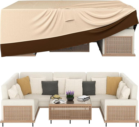 Patio Furniture Covers, Outdoor Furniture Cover Waterproof, General Purpose, Outside Table and Chair Covers, Heavy Duty 600D (128 Inch L x 82 Inch W x 28 Inch H)-Brown
