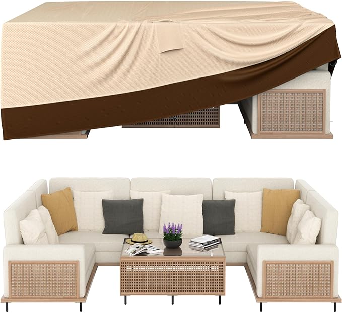Ruimoy Patio Furniture Covers, Outdoor Furniture Cover Waterproof, General Purpose, Outside Table and Chair Covers, Heavy Duty 600D (90 Inch L x 62.2 Inch W x 28.3 Inch H)-Brown
