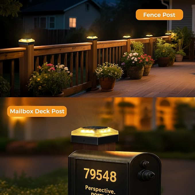 4x4 Solar Post Cap Lights Outdoor 8 Pack, 3 Color Modes/Dusk to Dawn/IP65 Waterproof, Fits 4x4 Vinyl/PVC Wood Posts Top, Black LED Fence Topper Light for Deck, Backyard