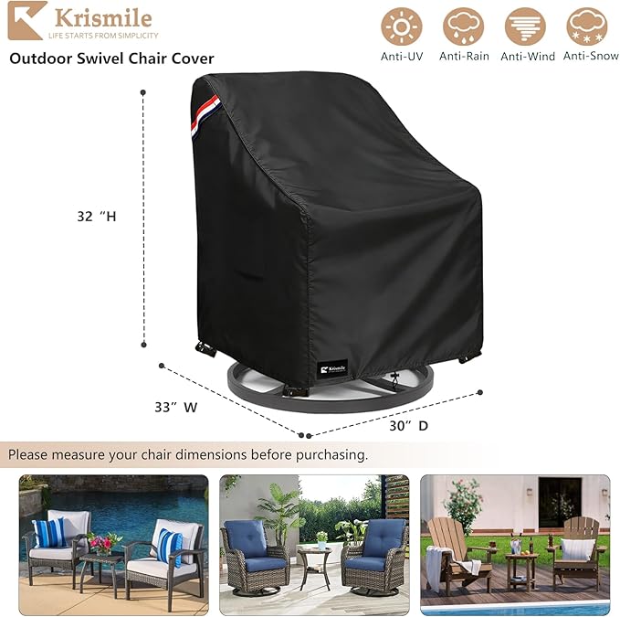 Outdoor Swivel Rocker Chair Cover 4 Pack, Waterproof Rocking Chair Covers, All-Weather Protection Outdoor Lawn Patio Furniture Covers for Patio Chair 35" W x 38" D x 32" H, Black