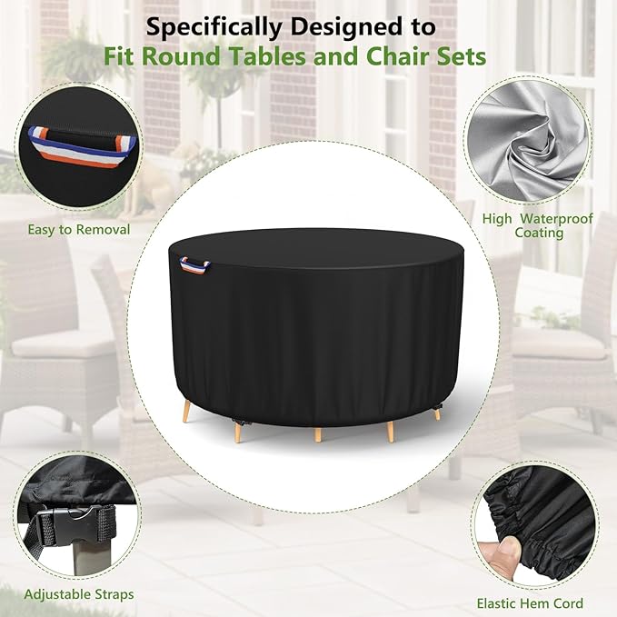 STARTWO Round Patio Furniture Covers ,Outdoor Furniture Table Covers Waterproof ,UV Resistant (110" Dia x 28" H)