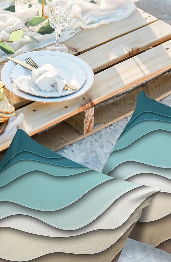 Modern Geometric Outdoor Waterproof Pillow Covers for Patio Furniture Decorative Throw Pillow Cover Teal Blue Brown Abstract Ocean Wave Pillowcases Set of 2 Cushion Case for Sofa Couch 18 x 18 Inches