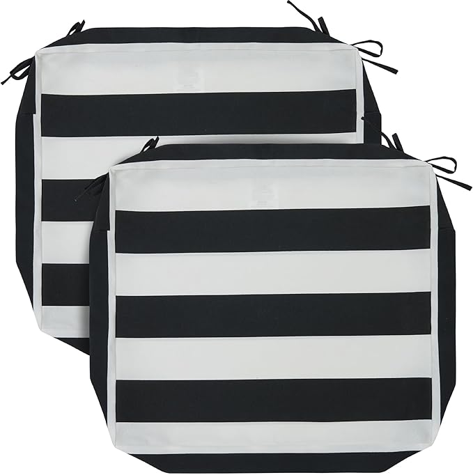 FUNHOME Patio Cushion Covers 22 x 20 x 4 Inch, No Insert! Water Repellent Outdoor Cushion Covers Set of 2 with Zipper and Tie, Replacement Cover Only(Black White Stripe)