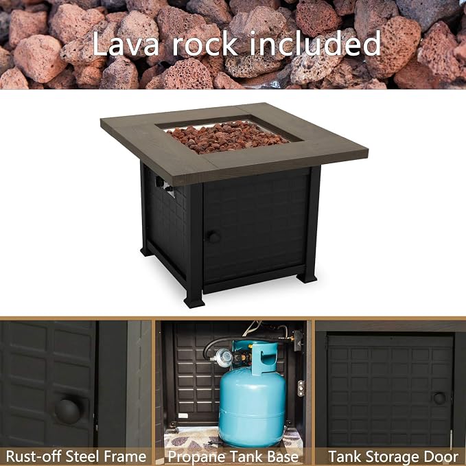 Patio Conversation Set Outdoor Furniture Sets CSA Certification 50,000 BTU 33.9 Inch Propane Fire Pit Table with Rocking Chairs (5 Pcs,Beige)