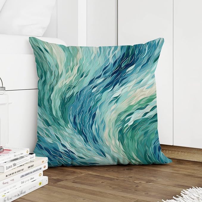 Pillowcase Make It Rain Fiesta Cushion Cover Modern Rainbow Teal Pillow Cover Accent Modern Decorative Pillow Covers for Bedroom Sofa Bench Porch 16x16 in