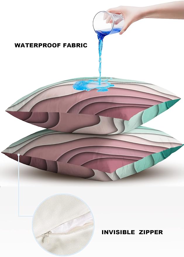 Outdoor Waterproof Pillow Covers for Patio Furniture Green Modern Geometric Decorative Throw Pillow Cover Turquoise Abstract Beach Pillowcases Set of 2 Cushion Case for Sofa Couch 16 x 16 Inches