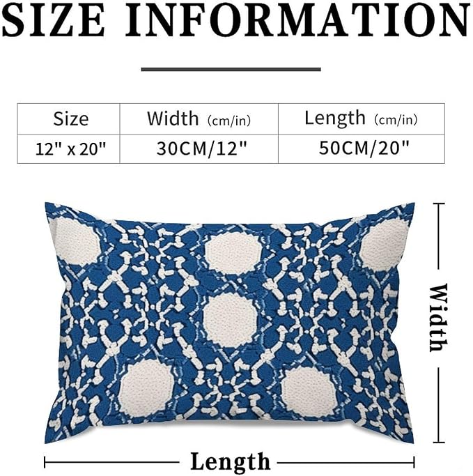 Blue Geometric Lumbar Pillow Cover Blue and White Trellis Cushion Cover 12x20in Abstract Accent Outdoor Garden Decoration for for Couch Bedroom Sofa Car Indoor
