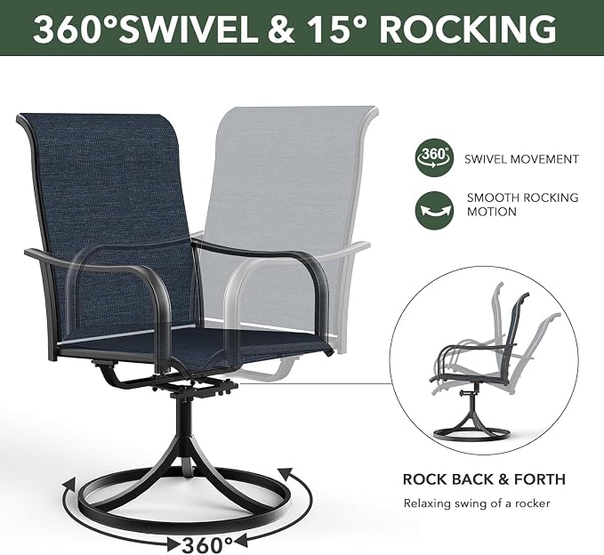 Outdoor Patio Set, 37" Square Glass Dinging Table and 4pcs Swivel Chairs, All-Weather Patio Furniture Set with 1.7" Umbrella Hole for Garden Backyard Lawn Poolside