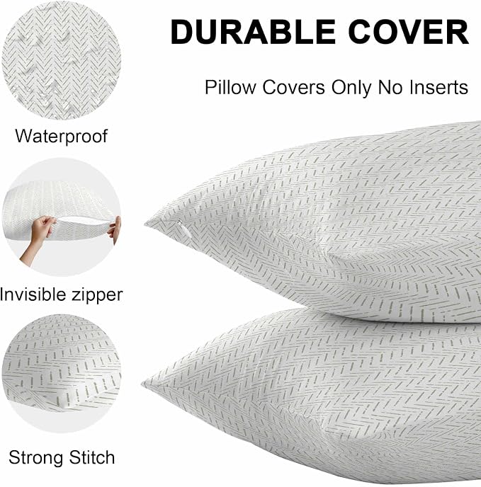 Vandarllin Outdoor Throw Pillows Covers 24x24 inch Set of 2 Waterproof Sage Green Stripes Decorative Zippered Cushion Covers for Patio Furniture, Modern Art Lines Lumbar Pillowcases