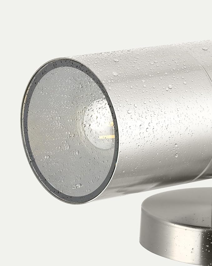 Ken & Ricky Stainless Steel Outdoor Wall Light,Cylinder,Brushed Nickel,1PK | Waterproof Outdoor Sconce,No Glare,Exterior Lighting Fixtures,E26 Base，For Porch House Garage Front Door Patio