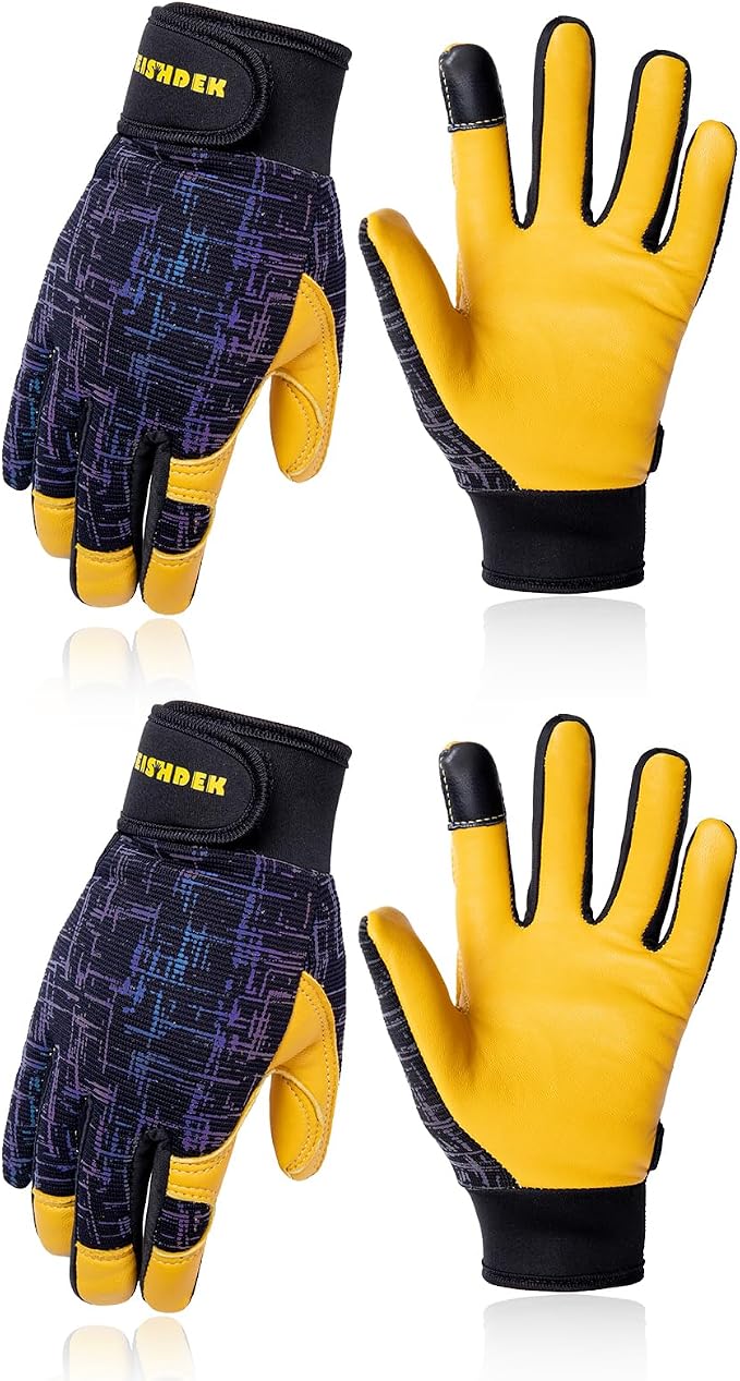 Kids Genuine Leather Work Gloves Age 2-12, Touchscreen, Reflective | Sheepskin Leather, Velcro Design, Breathable, Touch Screen, Garden Work, Safety Gloves for Children, Boys, Girls, Toddlers