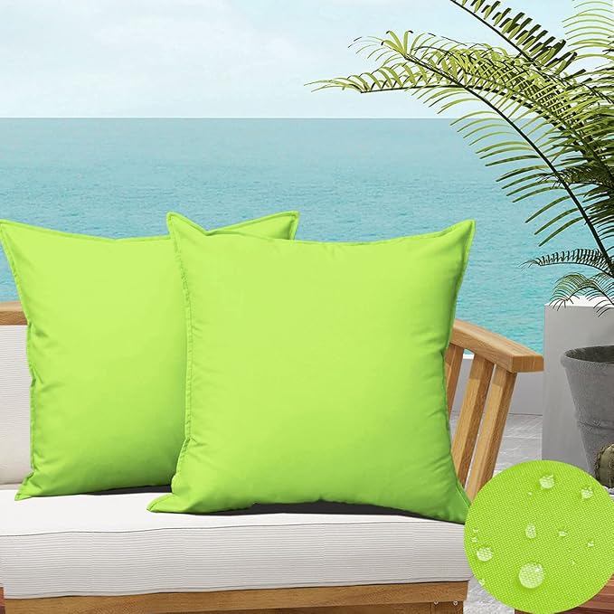 Green Outdoor Waterproof Throw Pillow Covers Pack of 2-18 x18 Standard Durable Vibrant Decorative Water-Resistant Pillowcases for Patio Funiture, Garden, Grass Green