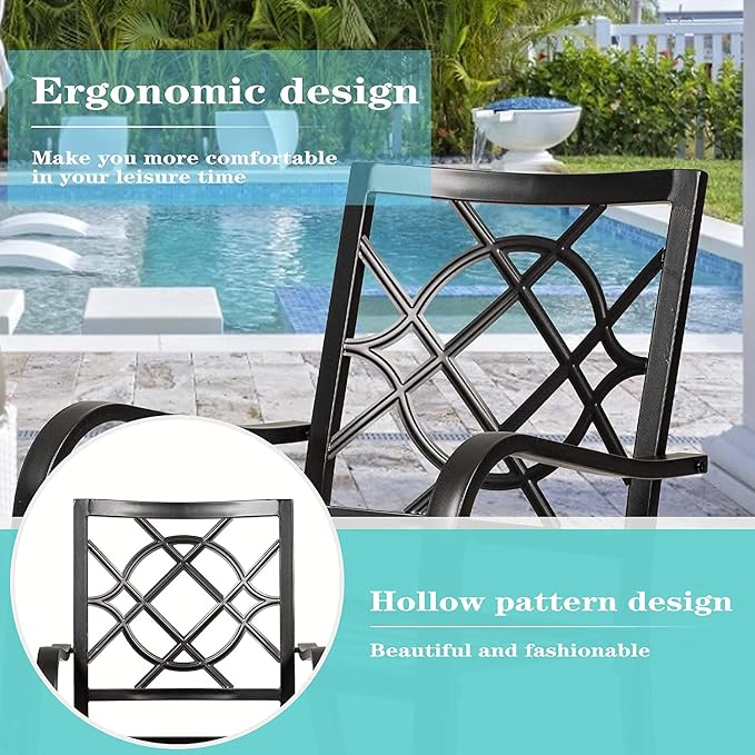 SUNCROWN 4 Pieces Wrought Iron Black Chairs 300 Lbs Outdoor Dining Chairs, Patio Metal Stackable Chair with Armrest for Backyard, Garden, Poolside