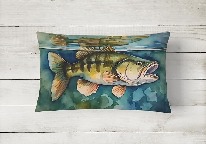 Caroline's Treasures DAC2828PW1216 Smallmouth Bass Throw Pillow Machine Washable, Indoor Outdoor Decorative Pillow for Couch, Bed or Patio, 12HX16W