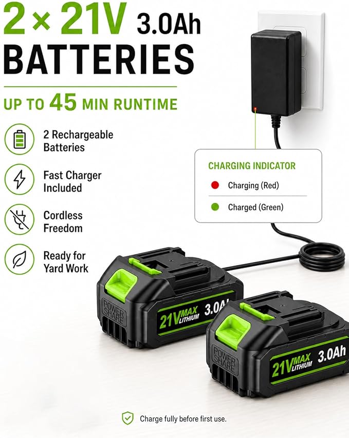 Cordless Weed Wacker with Wheels, 880W Electric Weed Eater with 2 x Batteries, 3-in-1 Battery Powered Grass Trimmer/Brush Cutter with 5 Types Saw Blades, Lightweight for Lawn & Garden