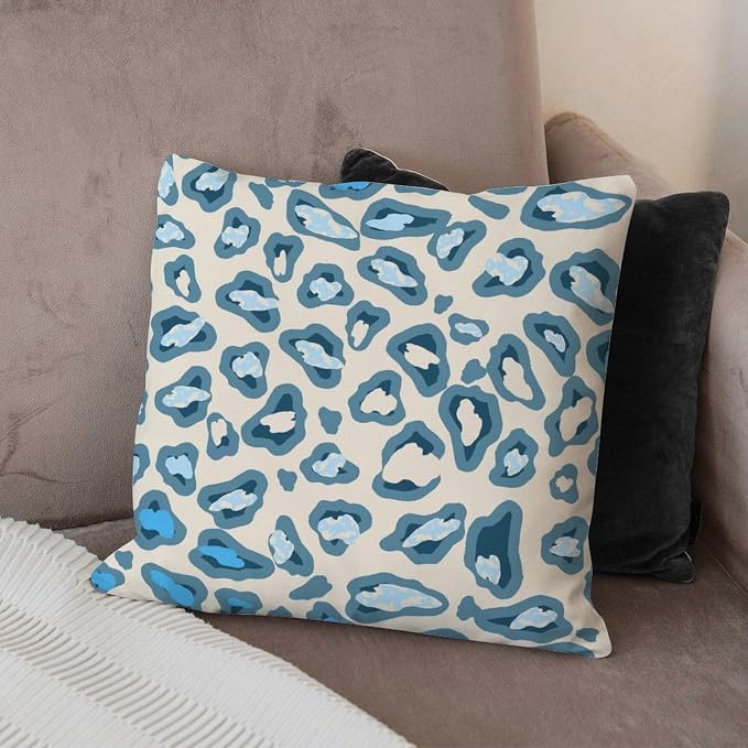 Chinoiserie Cheetah Print Throw Pillow Covers Blue-Green and Beige Pillows 16x16 INRetro Accent Decorative Cushion Cases Home Decor for Patio Couch Sofa Office
