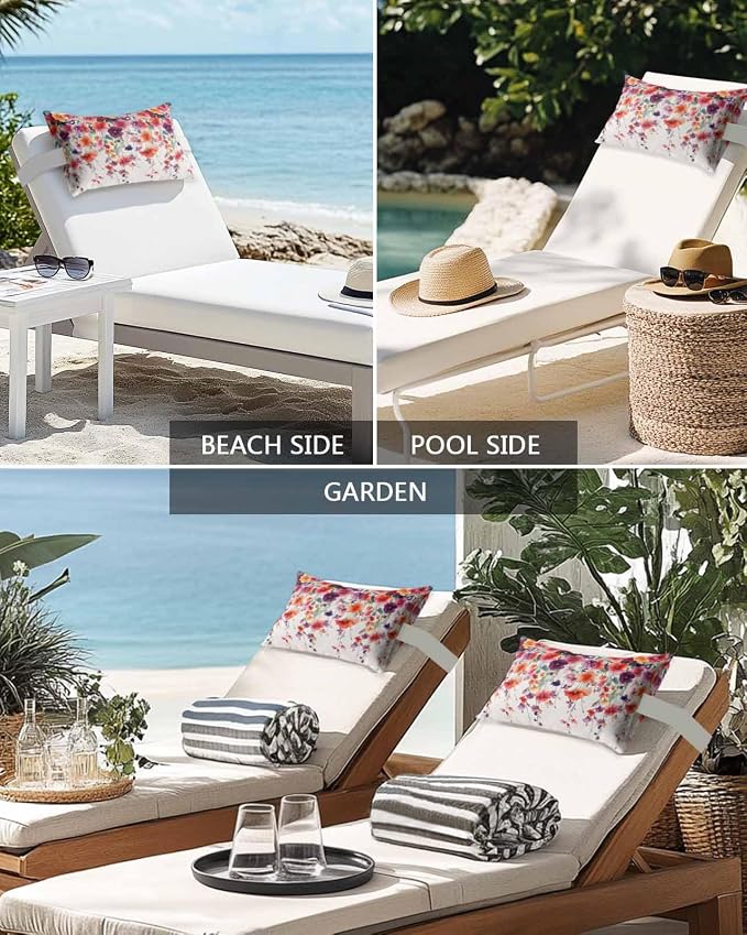 Pack of 2 Outdoor Lumbar Cushions with Inserts, Modern Colorful Flowers Watercolor Vine Texture Waterproof Fluffy Fade Body Pillows, Patio Furniture Pillow for Home Balcony Garden Decor 12x20IN
