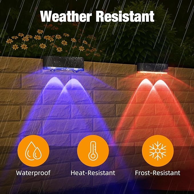 Peasur Solar Fence Lights Outdoor RGB, 4 Pack Step Light Solar Powered, Waterproof LED Deck Lights for Stairs Railing Yard Patio Outside