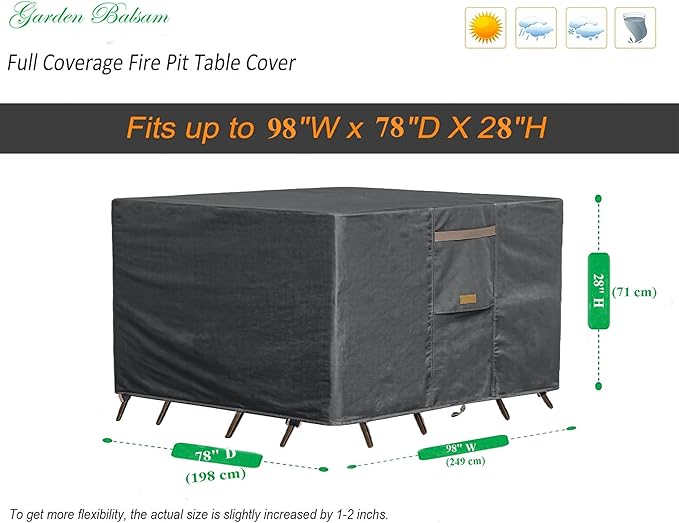 Heavy Duty Waterproof Patio Furniture Covers UV Resistant Rectangular Outdoor Table and Chair Covers 98" Wx 78" D x 28" H Dark Grey
