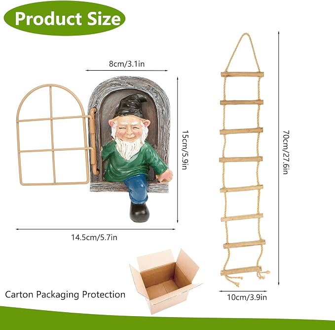 Garden Gnomes Decoration Outdoor Tree Faces Decor with Hanging Ladder for Yard, Elf Out The Door Tree Hugger Figurine Resin Garden Sculpture Ornament Whimsical Gnome Decor for Patio Yard Lawn