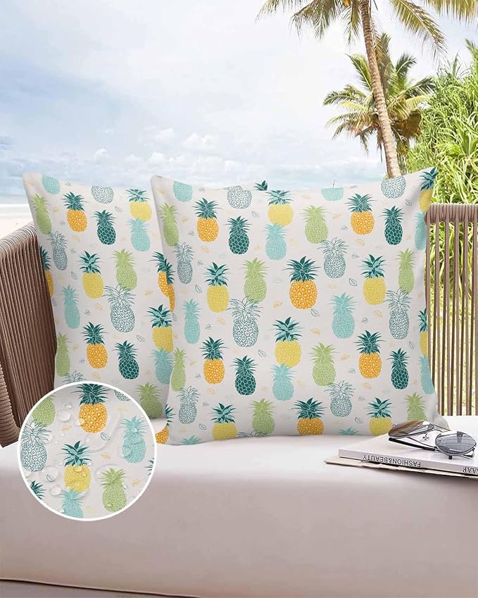 Outdoor Waterproof Pillow Covers for Patio Furniture Pineapple Decorative Throw Pillow Cover Summer Tropical Fruit Pillowcases Set of 2 Cushion Case for Sofa Couch Chair Home Decor 16x16 inch