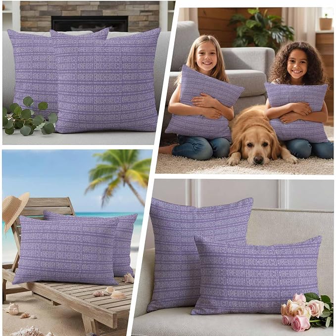 Outdoor Waterproof Throw Pillow Covers Set of 2 Lavender Purple Stripes Grain Pillowcases 24x24 Inches Solid Color Decorative Pillows Cushion Case Patio Pillows for Couch Bed Chair Garden