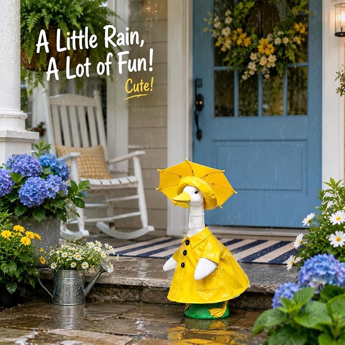 Porch Goose Outfits 23 Inch, Goose Clothes with Waterproof Raincoat & Umbrella | Easy-On Costume for Garden Statue Decor ViresSpire
