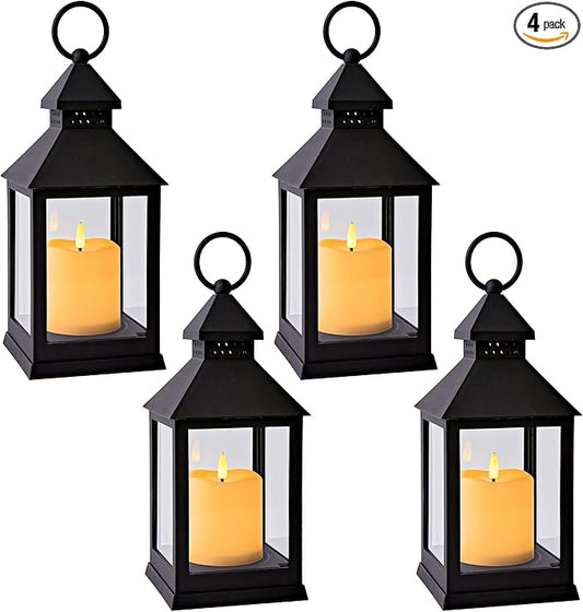 Vintage Lantern Decorative LED Flickering Flameless Candle with Timer, Battery Powered LED Decorative Hanging Lanterns for Indoor Outdoor Garden Yard Home Decor(4 Pack)