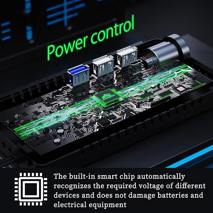 Car Inverter 200W DC12V to AC100V Converter, 3 USB Ports with QC3.0 Fast Charging, TYP-C Support, Smart Display, Multi-Protection, Car Power Inverter for Charging & Power Supply