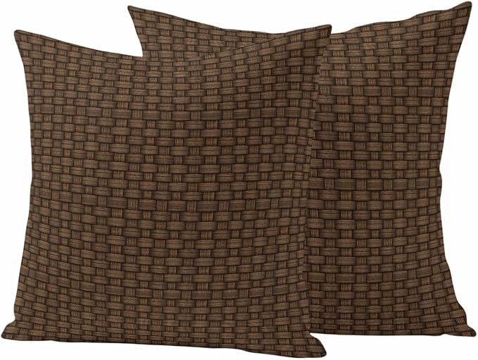 Outdoor Waterproof Throw Pillow Covers Set of 2 Brown Rattan Pillowcases 24x24 Inches Retro Striped Lines Decorative Pillows Cushion Case Patio Pillows for Couch Bed Chair Garden