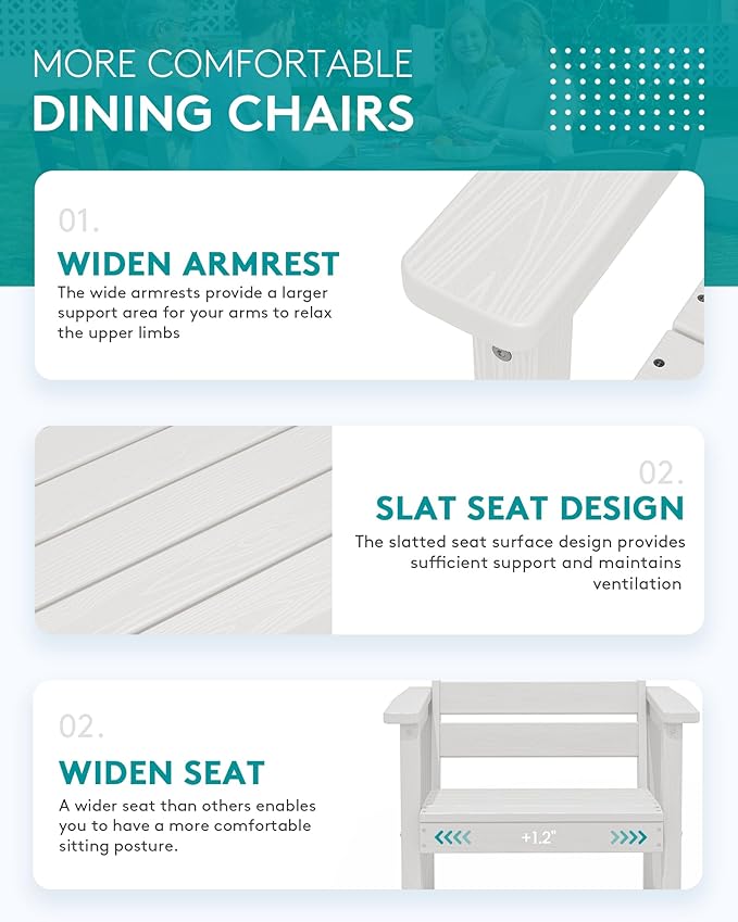 SERWALL Outdoor Dining Chairs Set of 2, All-Weather HDPE Patio Chairs, White