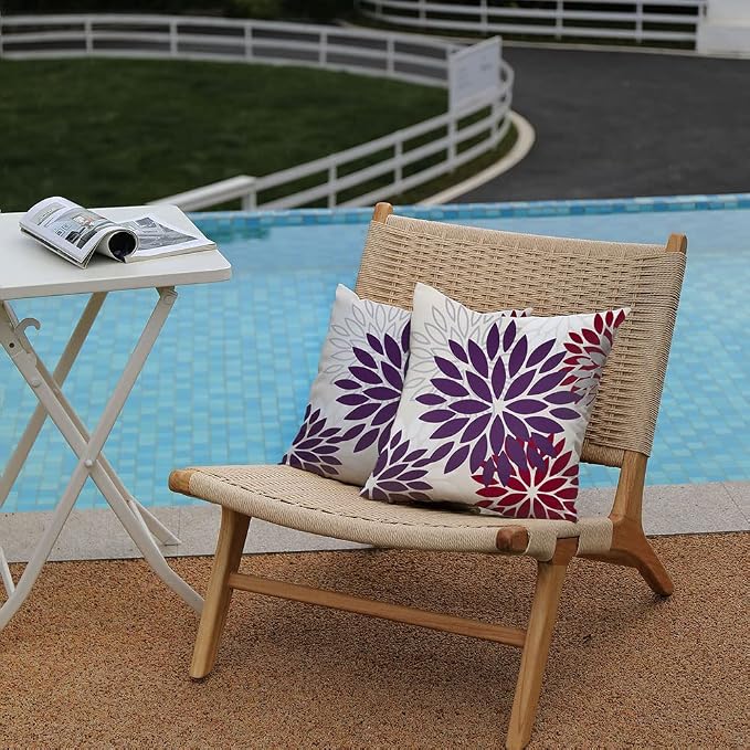 DFXSZ Outdoor Waterproof Pillow Covers 20x20 Set of 2 Purple WineRed Flower | Spring Summer Waterproof Flower Throw Pillowcases（No Inserts）Decor for Valentines Patio Funiture Garden Polyester Covers