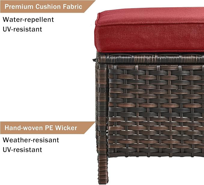 HUMMUH 5 Piece Outdoor Patio Furniture Set Wicker Conversation Bistro Set Swivel Rocking Chairs with Side Table and Ottomans for Backyard, Porch, Balcony
