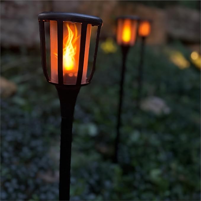 FoxFlame Solar Landscape Lights Rustic - Realistic Flickering Flame Patented LED, Adjustable Height, Pathway Lights Solar Powered Torch with Poles for Outdoor Landscape, Garden, and Patio (1 Pack)