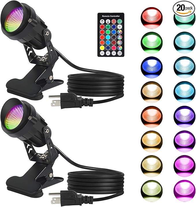 Spot Lights Outdoor 7W RGBW LED Color Changing Landscape Lights with Remote Control Landscape Lighting Spotlight Outdoor Waterproof Spot Lights for Yard Garden Patio Lawn Decorative 2 Pack