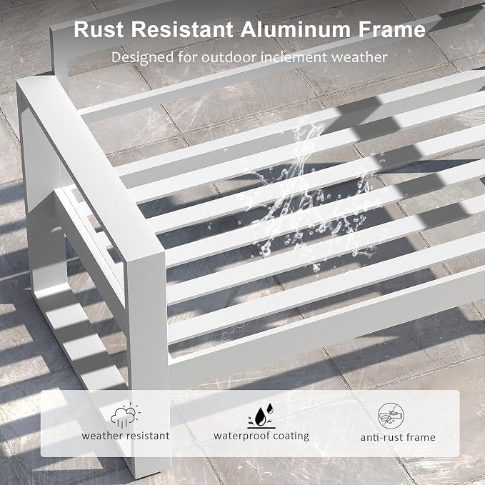 LayinSun 4 Pieces Aluminum Outdoor Patio Furniture Set, Metal Modern Conversation Sofa Set with Fire Pit Table and Washable Thick Cushions for Porch, Backyard, Deck