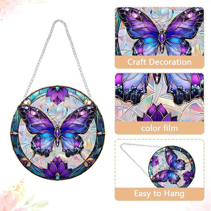 Acrylic Suncatcher Window Hanging, Butterfly Sun Catcher Rainbow Indoor Window Decoration for Living Room Bedroom Summer Home Balcony Ornaments, 7.87 inches