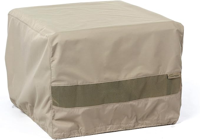 Covermates Elite Square Ottoman Cover – Heavy-Duty 300D Polyester, Water-Resistant, Mesh Vent, Drawcord & Buckle Straps, Outdoor Patio Seating & Accent Table Protection, 30W x 30D x 18H, Khaki
