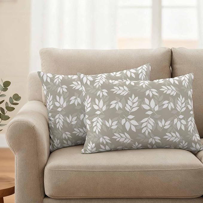 Brown Leaves Waterproof Outdoor Pillow Covers Set of 2 Home Decor, Country Pastoral Nature Plants Aesthetic Pillowcase Patio Pillow Covers for Couch Bench Furniture Garden 20x12in