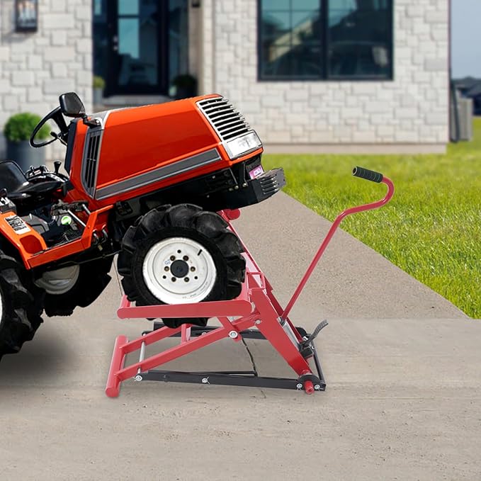 Lawn Mower Lift, 29 Inch Lawn Mower Lift Tool Adjustable Movable Lawn Mower Lift Solid Carbon Steel Lawnmower Lifting Machine for Riding Lawn Mower, Zero Turn Lawn Mowers (350lbs Hydraulic)