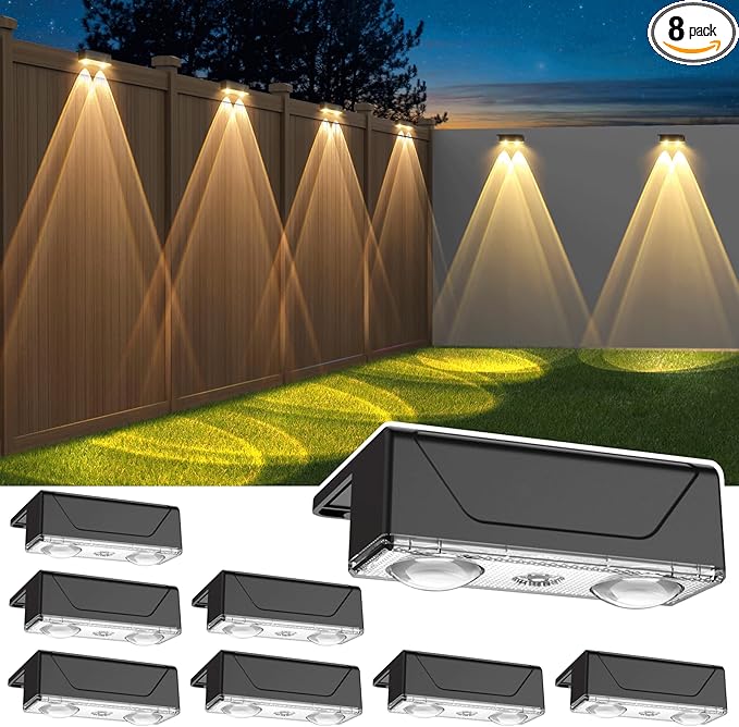 Derynome Solar Fence Lights Outdoor, RGB & Warm White & 6 Colors Dusk to Dawn IP45 Waterproof Solar Garden Lights for Outside, Step, Yard, Step, Patio & Wall (Color Change+7 Color, 8 Pack)