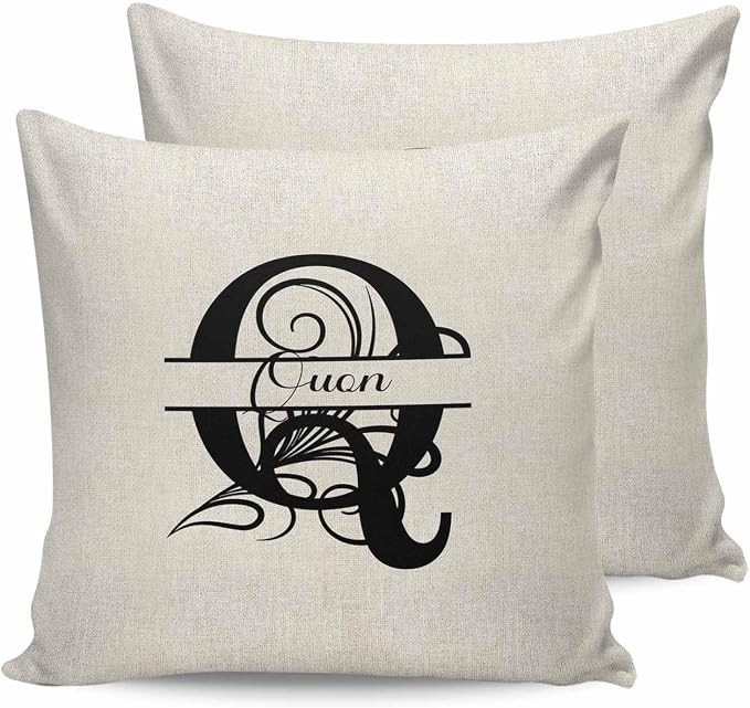 Personalized Gifts for Women/Men, Custom Pillow Case with Name Outdoor Waterproof Pillowcase, Letter Q Customized Pillow Cases for Patio, Monogram Words Customs Pillow Cover 18" x 18", 2 Pcs