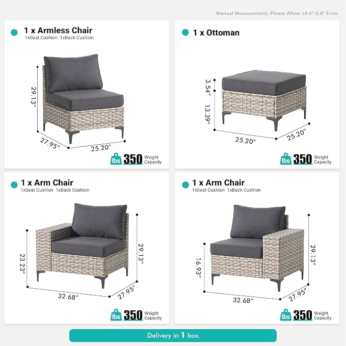4 Pcs Patio Outdoor Furniture Set - All Weather Wicker Outdoor Sectional Sofa Couch with Ottoman,Patio Modular Rattan Conversation Set for Garden Deck Yard,Black