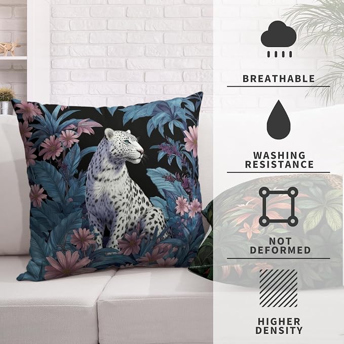 Leopard Pillow Covers Summer Tropical Cheetah Pillow Cases 22x22 Set of 2 Jungle Animal Print Throw Pillow Covers Floral Pink Daisy and Palm Leaves Cushion Cases for Sofa Porch