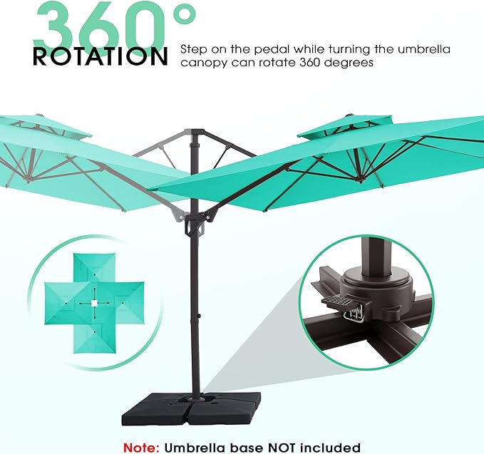 JEAREY 12ft 2-Tier Cantilever Patio Umbrella, Large Square Outdoor Offset Umbrella with Double Top Vent and 360-degree Rotation for Garden, Deck, Pool, Patio, Peacock Blue