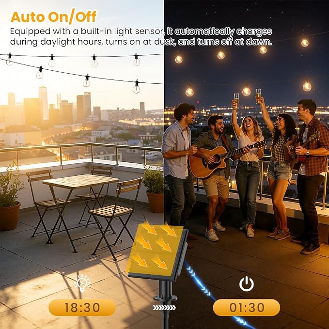 50FT Solar String Lights Outdoor Waterproof IP65 with USB-Charging , Solar Powered LED Patio Lights with 25+2 Shatterproof G40 Globe Bulbs, Hanging Lights for Outside Backyard Garden Bistro Gazebo