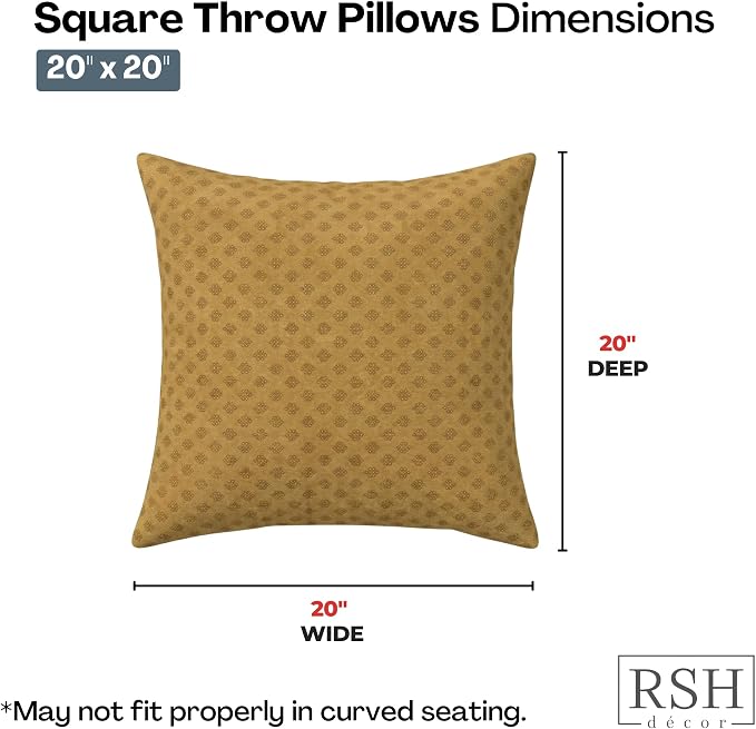 RSH DECOR: Sunbrella Square Throw Pillows Set of 2 | 20" x 20" | Water and Fade-Resistant Performance Fabric | Outdoor Pillow Covers with Down-Alternative Inserts | Made in USA (Trinket Teak)